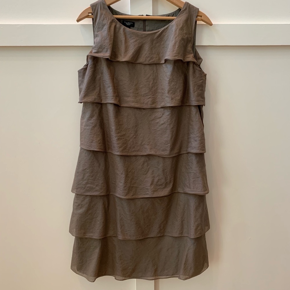 talbots olive ruffle tiered dress